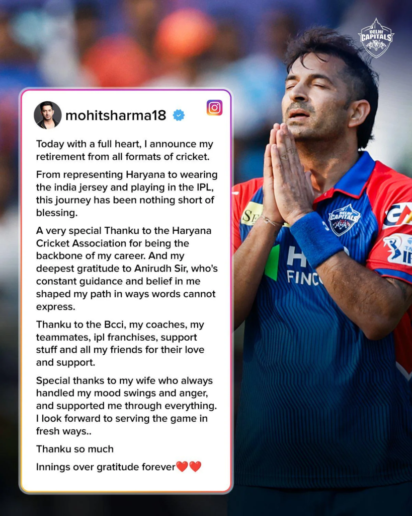 Delhi Capitals’ Star Bowler Mohit Sharma Announces Retirement 2 image -